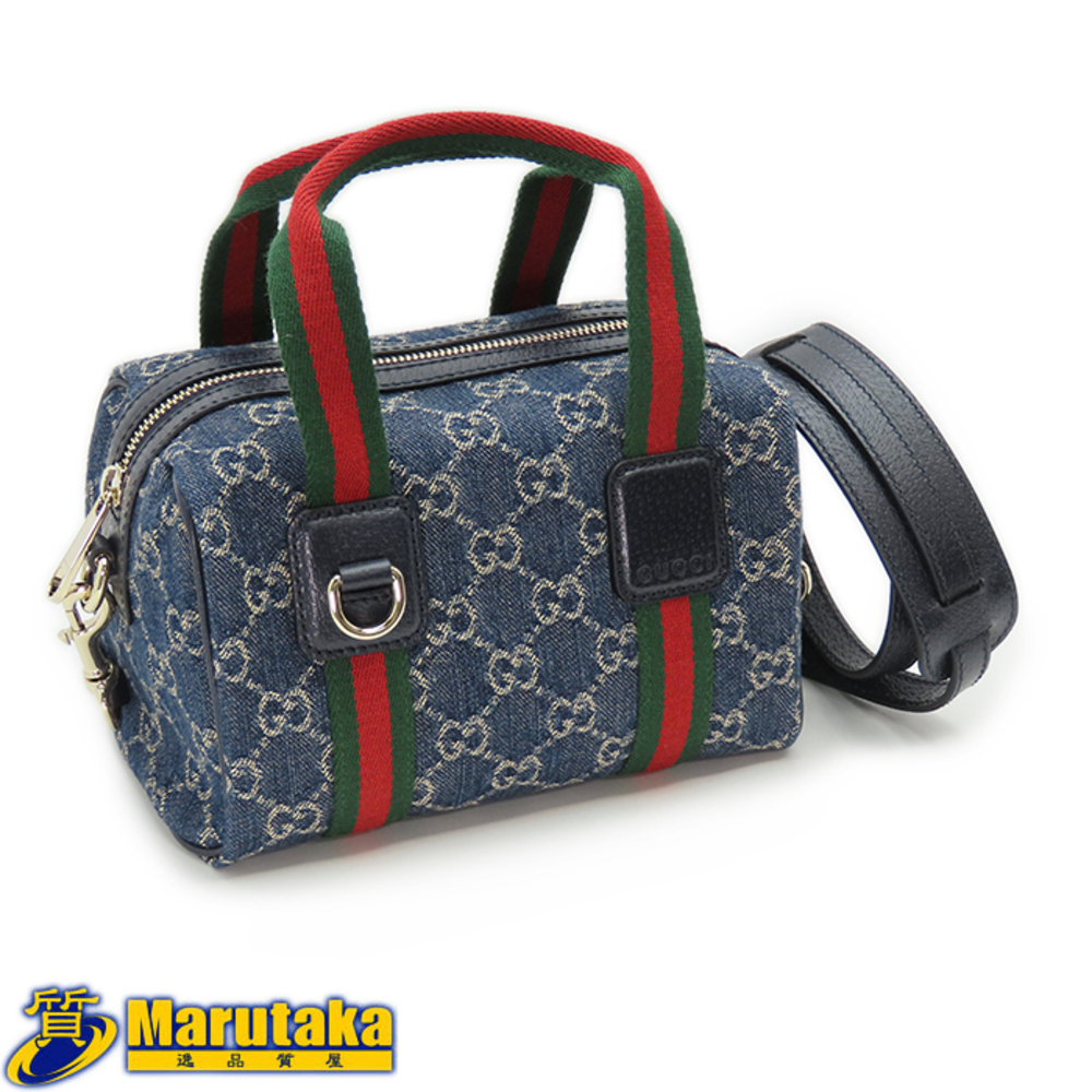 Gucci Bag GG Denim Web Stripe Boston Bag Handbag Shoulder Blue
